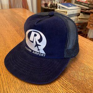 Men's Vintage Regina (Canada) Airport Blue Corduroy Snapback Trucker Hat Cap